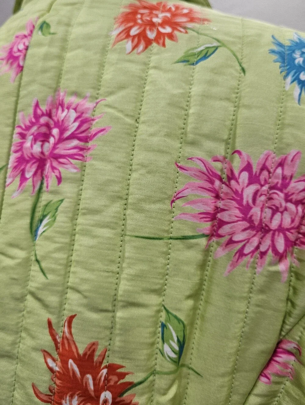 VTG Silkland 100% Silk Lime Green Floral Quilted Jacket Blazer Sz M Blue Pink